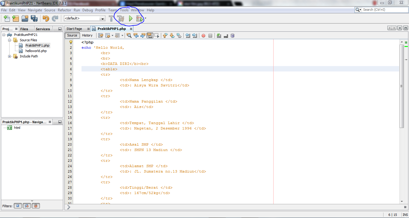 Create a New Project in Netbeans to open the directory file that has