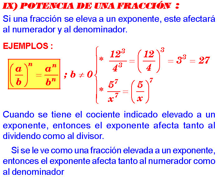 POTENCIA DE UNA DIVISION EJEMPLOS Y EJERCICIOS RESUELTOS DE EXPONENTES POTENCIA DE UNA DIVISION EJEMPLOS Y EJERCICIOS RESUELTOS DE EXPONENTES