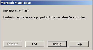 Excel VBA error help: Runtime error 1004 : Unable to get the Average