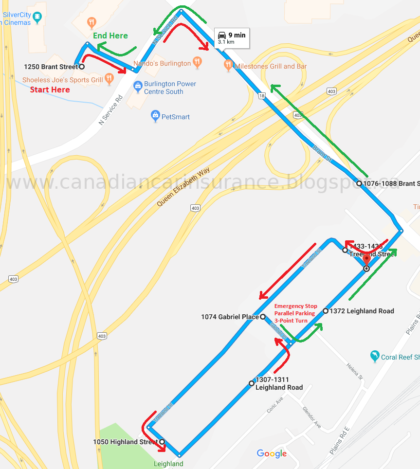 Burlington G2 Road Test Route 2 Maps
