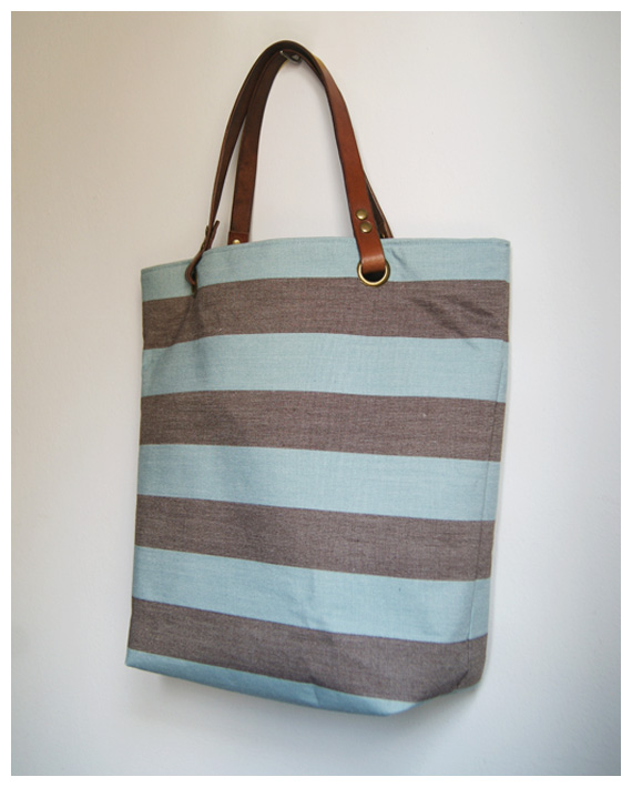 soarshadow . handmade: Brown and Light Blue Bold Striped Tote Bag with ...