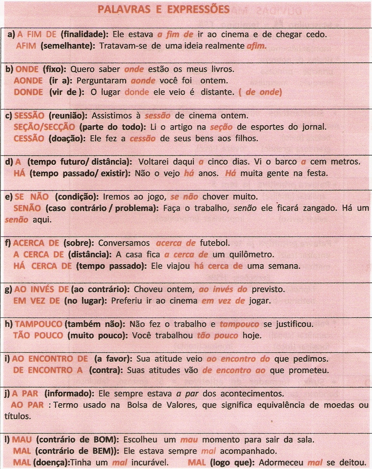 Palavras e Expressões SOS LÍNGUA PORTUGUESA E LITERATURA BRASILEIRA