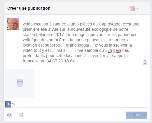 10h44 je lance la publication 61.7 M0 vidéo sur facebook temp téléchargement