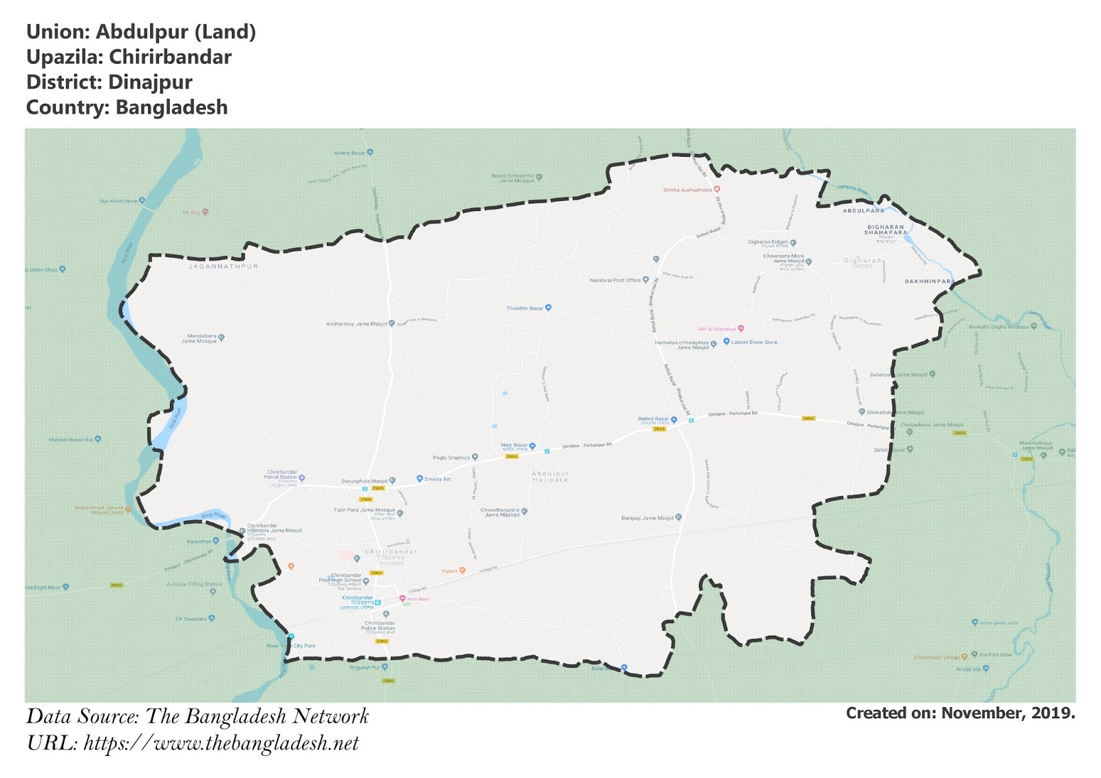 Map of Abdulpur of Dinajpur, Bangladesh.