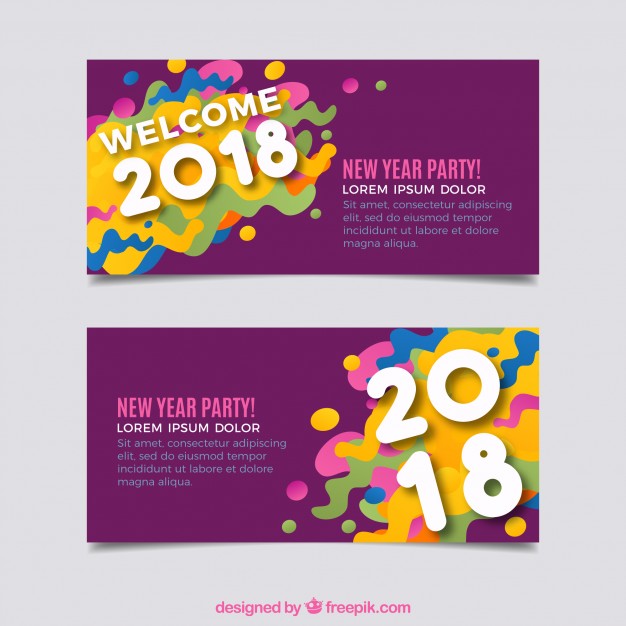 Colorful abstract banners of 2018 Free Vector