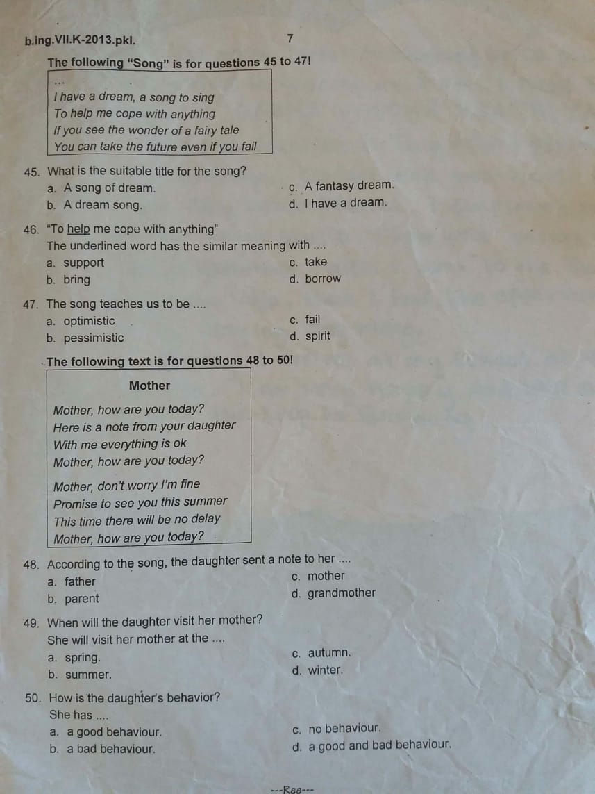 Soal Pat Pas Bahasa Inggris Kelas 7 Tahun 2018 Bahasa Inggris Smp Mts