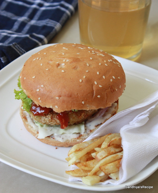 Sandhiya's Cookbook: Veg Burger & French Fries