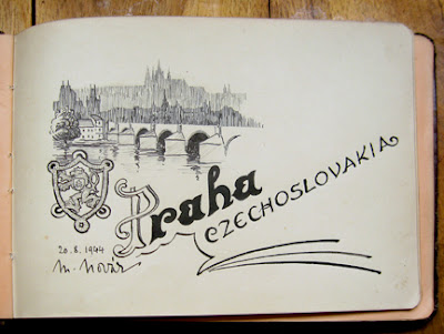 auld earlston pen and ink drawing of the charles bridge in prague and a oil painting of the view from his wartime earlston home looking onto the black hill