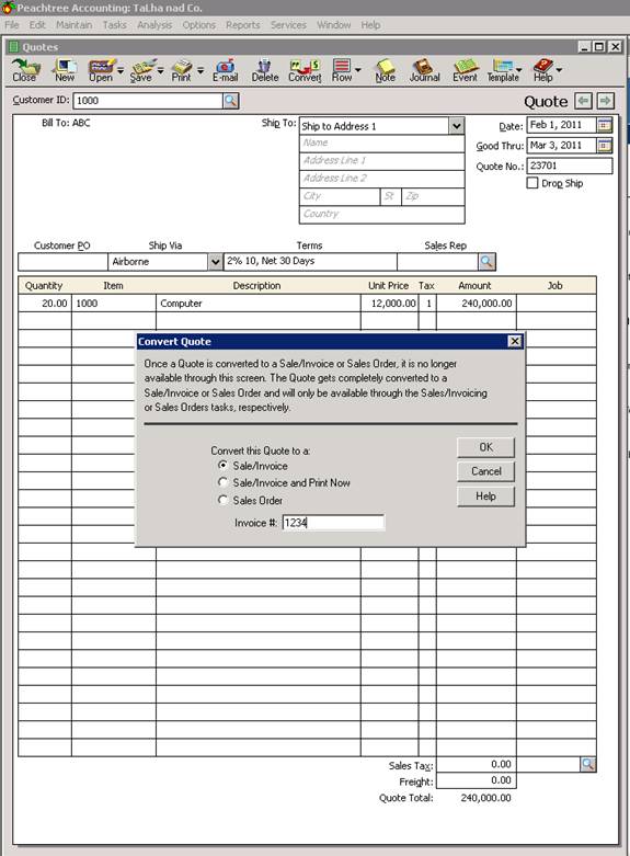 Computerized Accounting PEACHTREE Sales / Invoicing