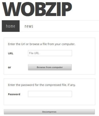 Unzip files online with Wobzip