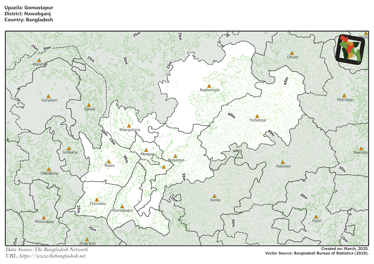 Gomastapur Upazila Elevation Map Nawabganj District Bangladesh