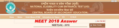 NEET 2018 Answer Key Download All Paper Solutions (CODE Wise) cbseneet.nic.in