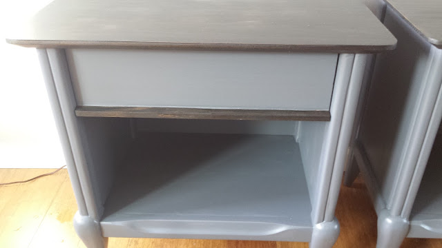 Mid Century Modern Nightstands Makeover gray and ebony stain