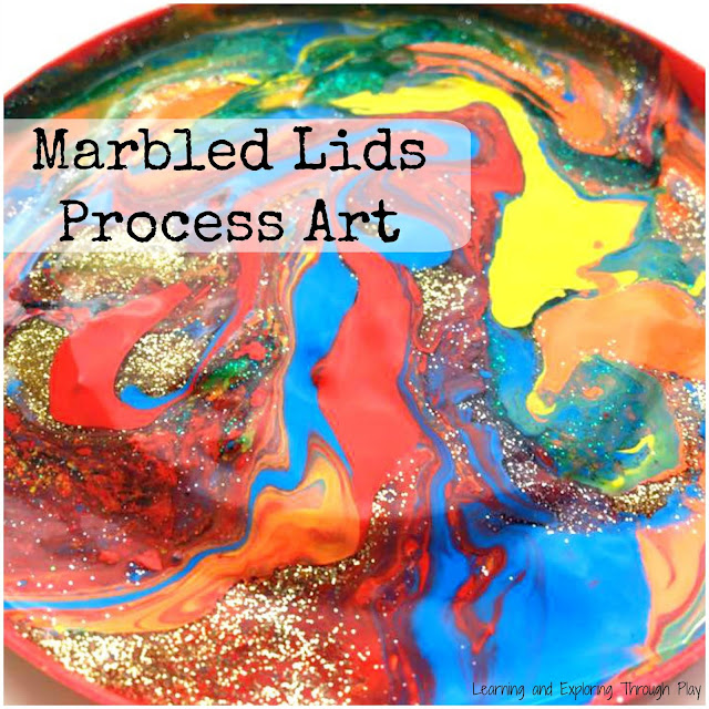 Marbled Lids Process Art - Preschool Painting Ideas - Recycling