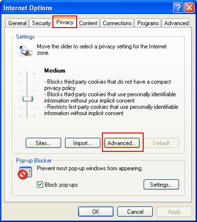 enable cookies in windows xp