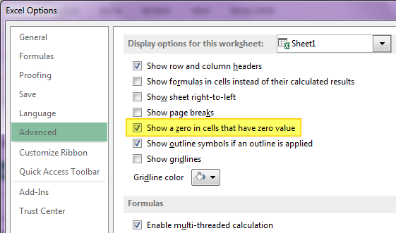 Cara Menghilangkan Tampilan Nilai Nol di Excel