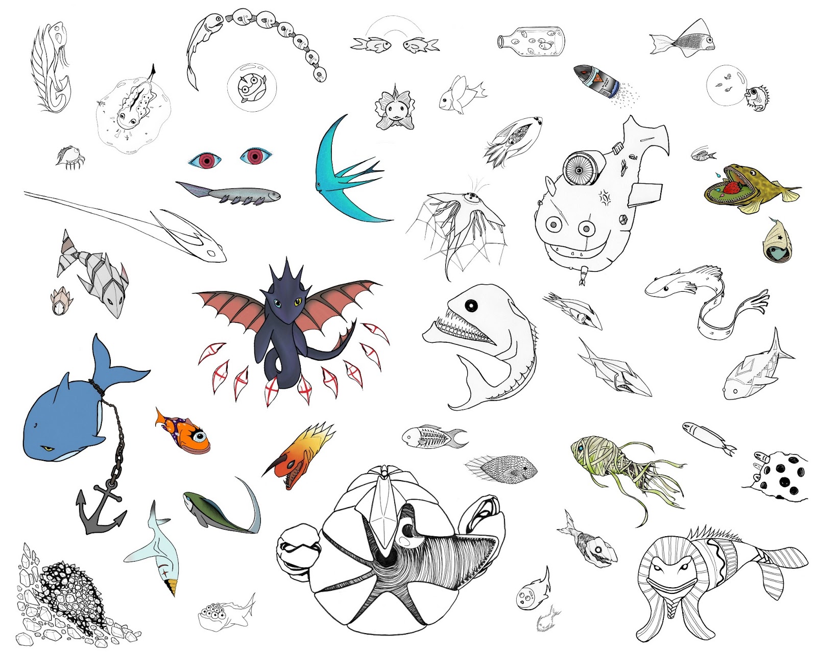 VIRTUAL vision: 實踐大學插畫班作品 6 - 一百隻魚造型設計 Part 5 (Jan - Feb 2013)