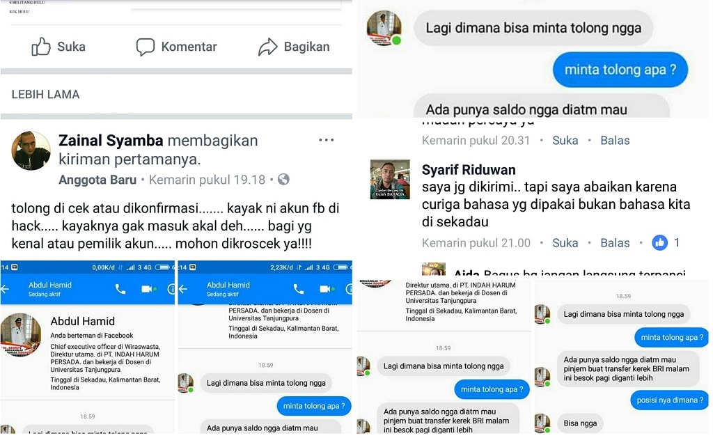 Diretas! Akun Kades Sungai Ringin Minta Uang Rp 1,5 Juta ke Teman Facebook Diretas! Akun Kades Sungai Ringin Minta Uang Rp 1,5 Juta ke Teman Facebook