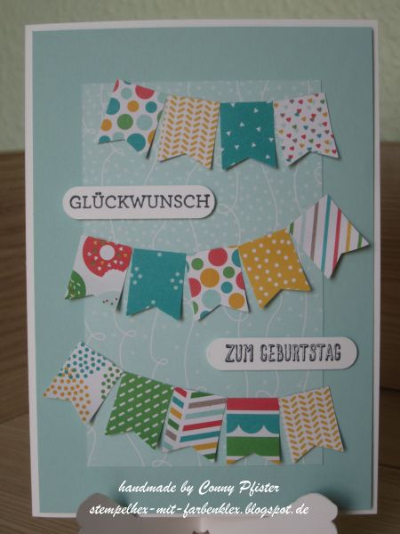 Stempelhex-mit-Farbenklex: Fähnchen-Karte Stempelhex-mit-Farbenklex: Fähnchen-Karte