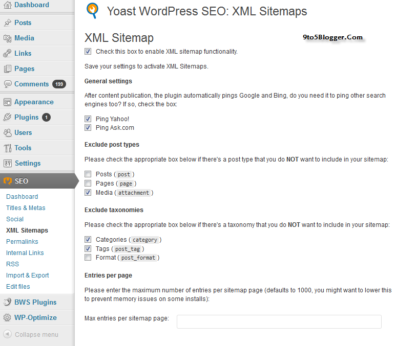XML Sitemaps Settings
