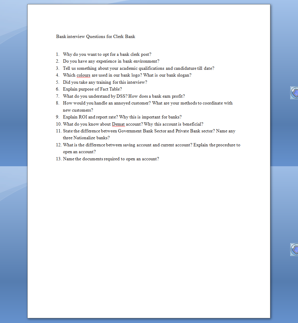 see once: Clerk Interview Questions