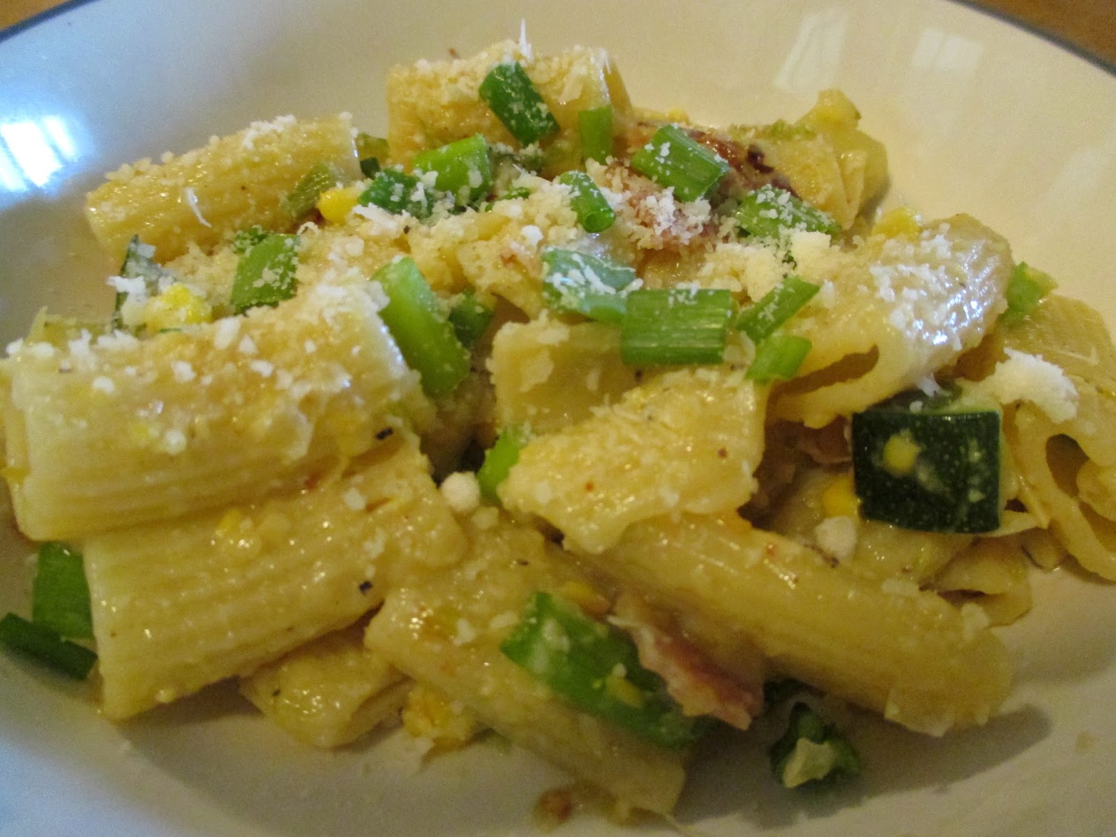 ThisIsWhyKtcIsHot Creamy Corn Pasta with Bacon and Zucchini