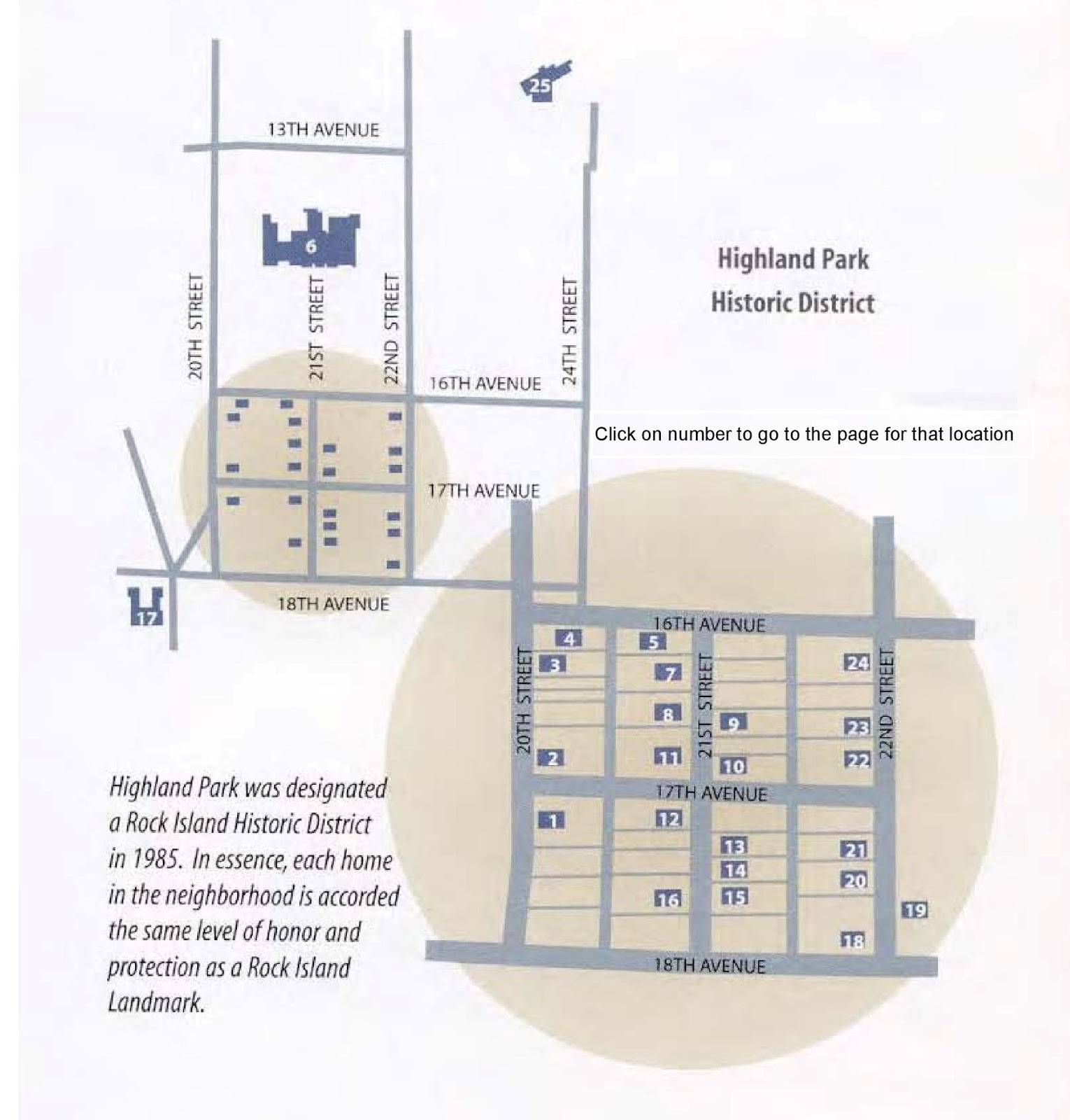 To Highland Park Historic District Rock Island, IL Highland Park Map