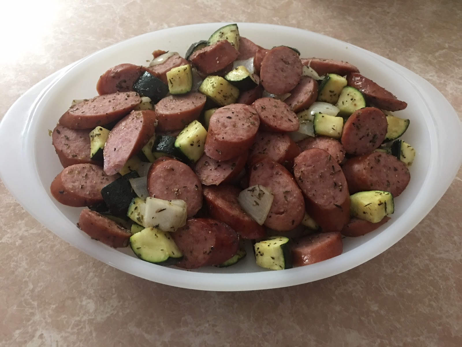 Toast to Roast Air Fried Turkey Sausage w/Zucchini & Onions