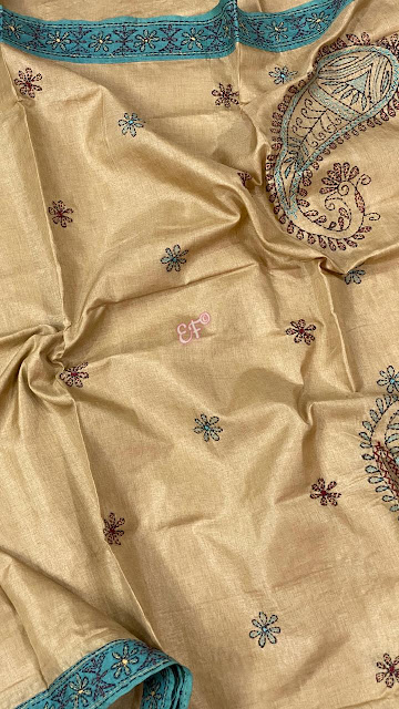 Tusser silk with kanta work sares