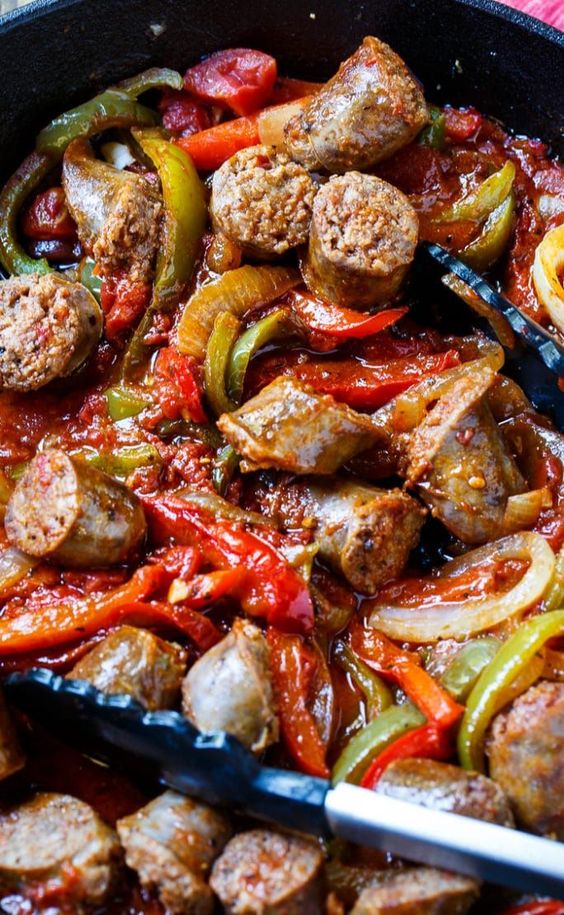 Flavorful chunks of Italian sausage are combined with diced tomatoes ...