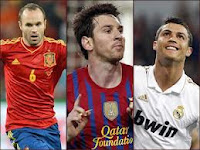 Bola de Ouro 2012: Cristiano Ronaldo, Messi e Iniesta são os 3 finalistas ao prémio de melhor jogador do Mundo