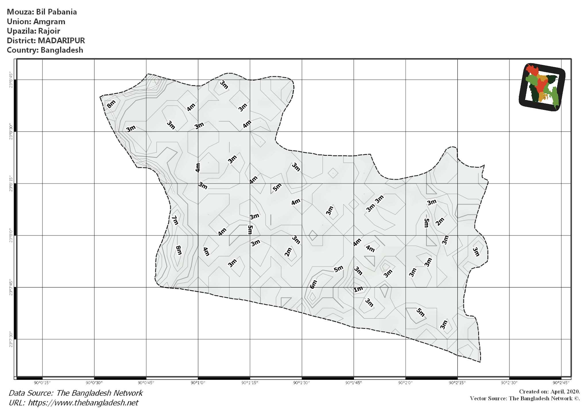 Map of Bil Pabania Mouza of Rajoir Upazila, MADARIPUR, Bangladesh.