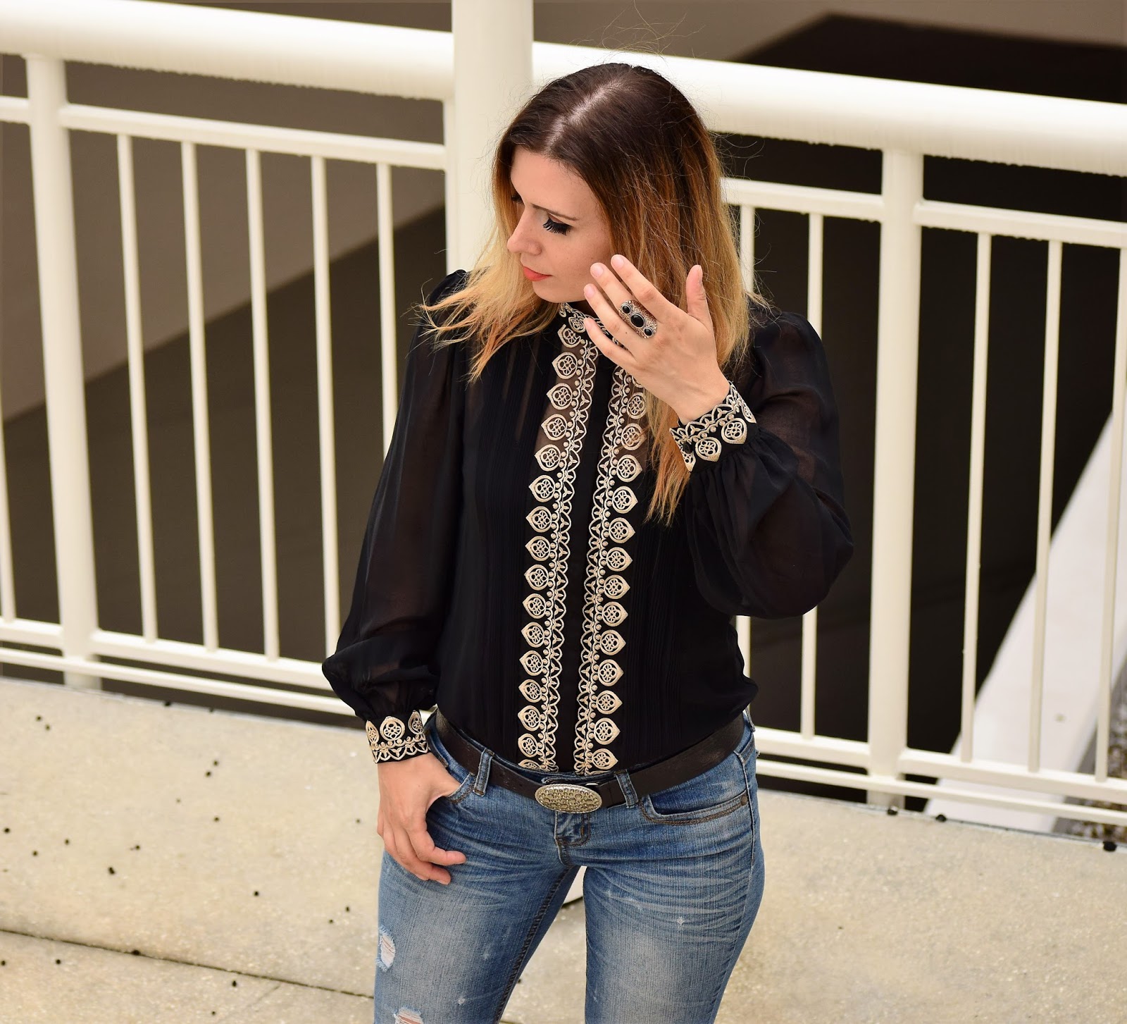 Embroidered High Collar Bodysuit Leila D.