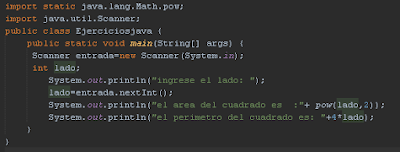 área y perímetro del cuadrado en c++ y java ejercicio