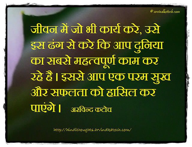 Hindi Thought, Quote, Arvind Katoch, Ultimate Happiness, success, most important, work,