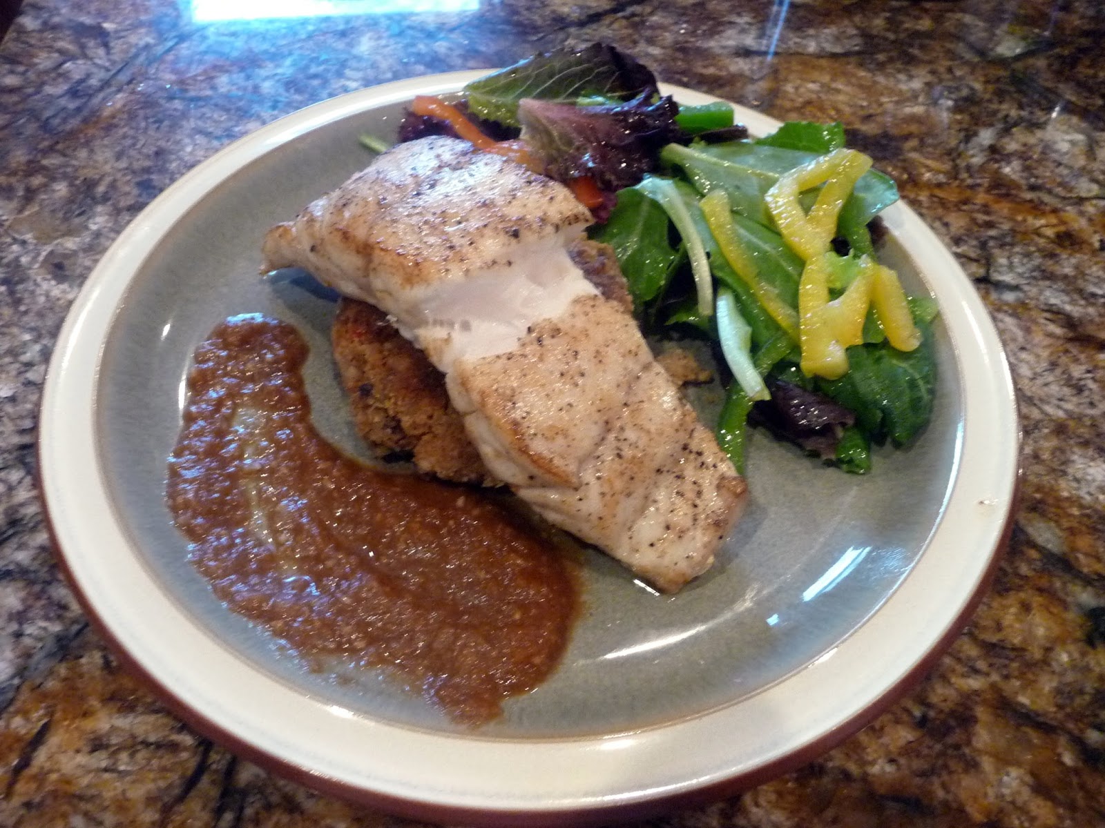 Chef Bolek Pan Roasted Black Grouper with Black Eyed Pea Cakes and