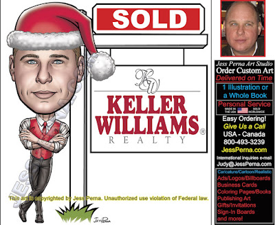 KW Christmas Card Caricature Agent Leaning Ad