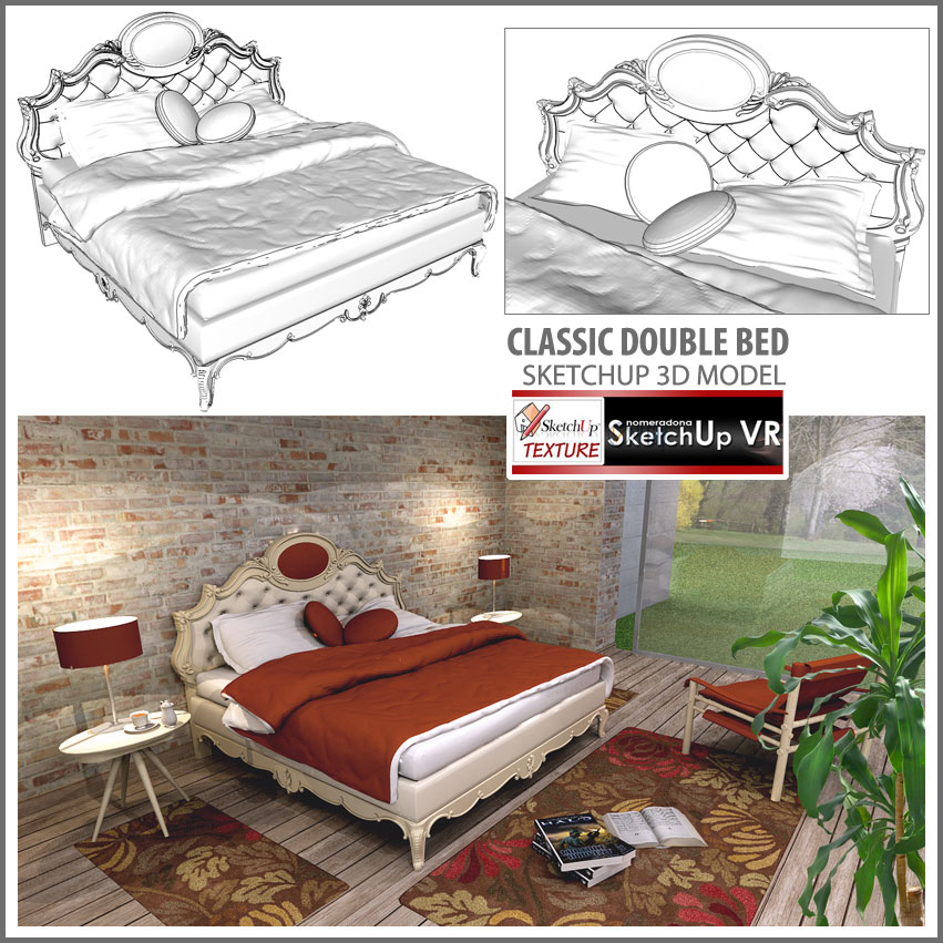 SKETCHUP TEXTURE SKETCHUP 3D MODEL CLASSIC DOUBLE BED 5