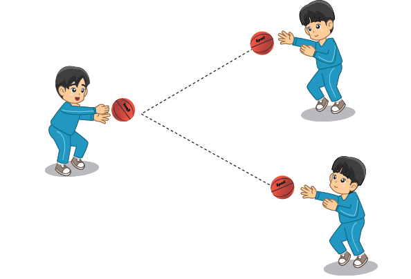 Permainan lempar tangkap bola berpasangan dilakukan dengan jarak