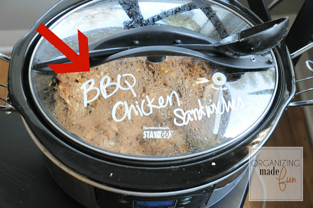 Use Chalk Ink to label your crockpot {slow cooker} at potlucks :: OrganizingMadeFun.com