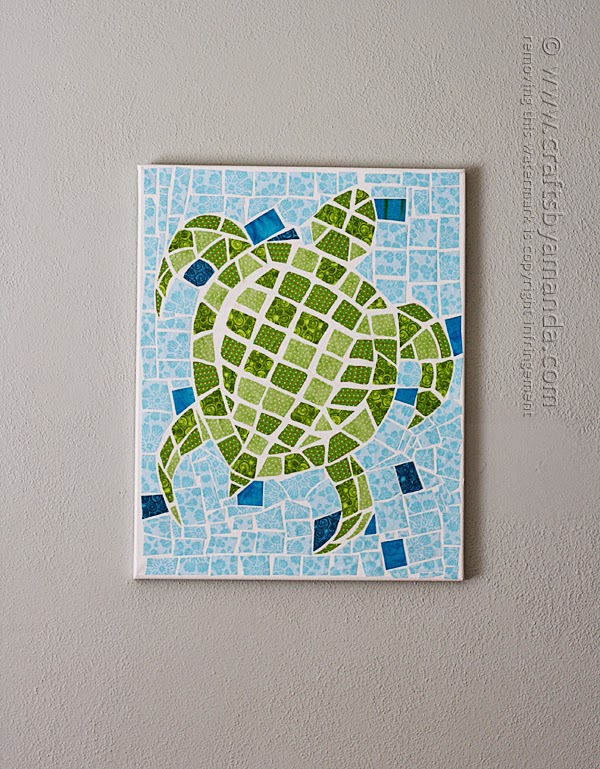 http://craftsbyamanda.com/2014/05/mosaic-turtle-using-fabric-canvas.html