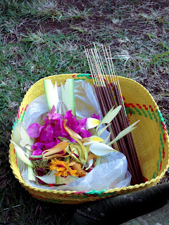 Hindu Balinese Flowers And Incense Sticks For Praying