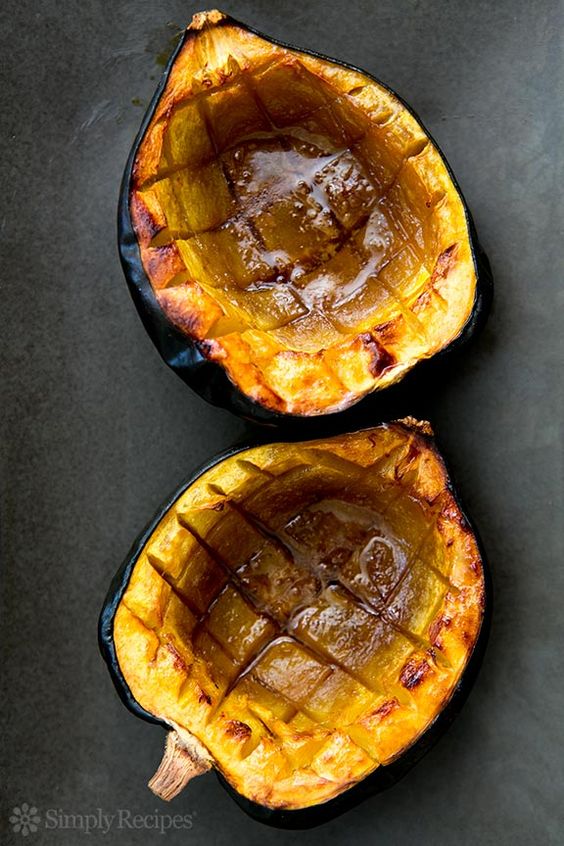 Classic Baked Acorn Squash ~ Easy baked acorn squash recipe, perfect for the fall. Squash is cut in half, insides scooped out, then baked with a little butter, brown sugar, and maple syrup. ~ SimplyRecipes.com