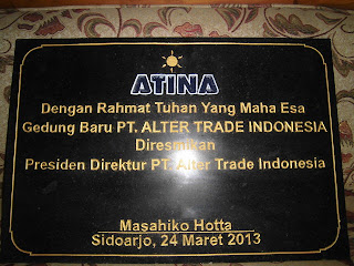 Prasasti Peresmian gedung  PT Alter Trade Indonesia