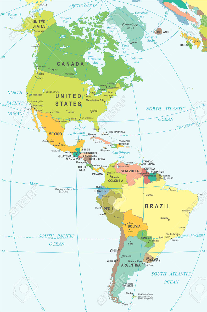 north and south north america map color