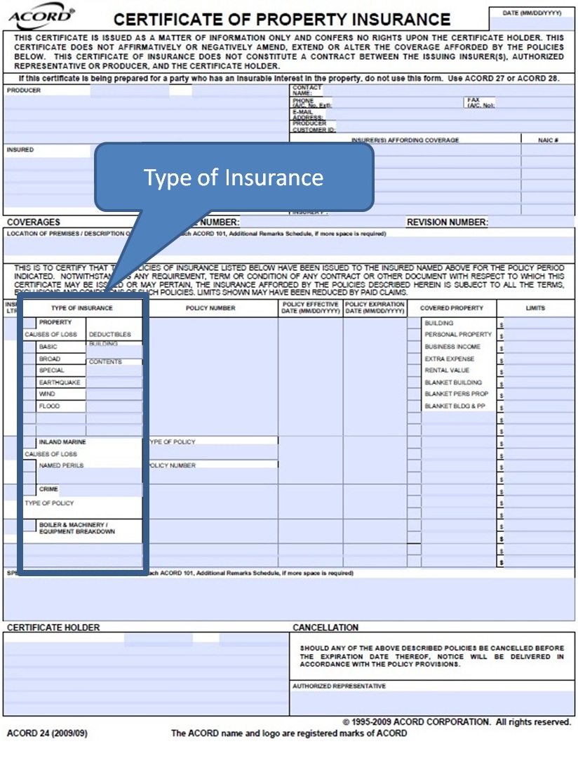 Simply Easier ACORD Forms Instructions For ACORD 24 Type Of Coverage