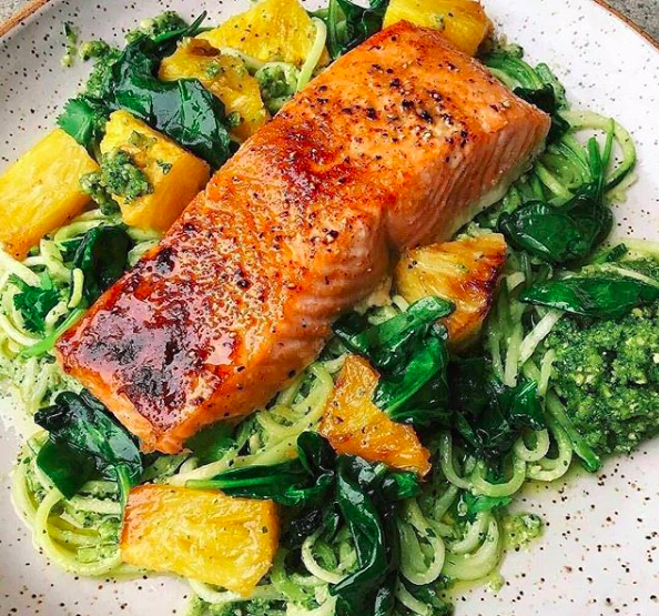 Honey Salmon with Roasted Pineapple & Cilantro Pesto
