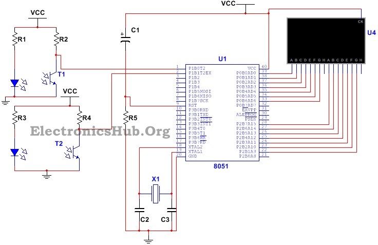 EC PROJECT HUB: Bidirectional Visitor Counter using 8051 Microcontroller