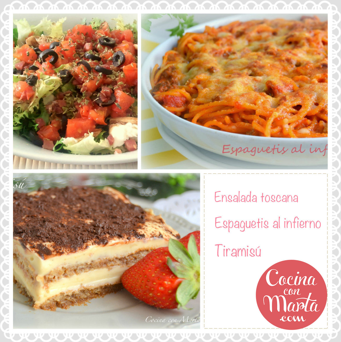 menú del día, cocina con marta, qué comer, que como hoy, espaguetis, ensalada, tiramisú, niños, comida italiana
