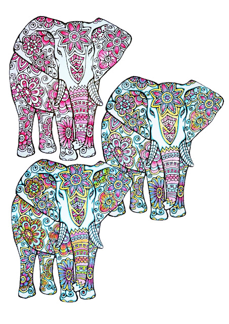 Three Elephants completely coloured